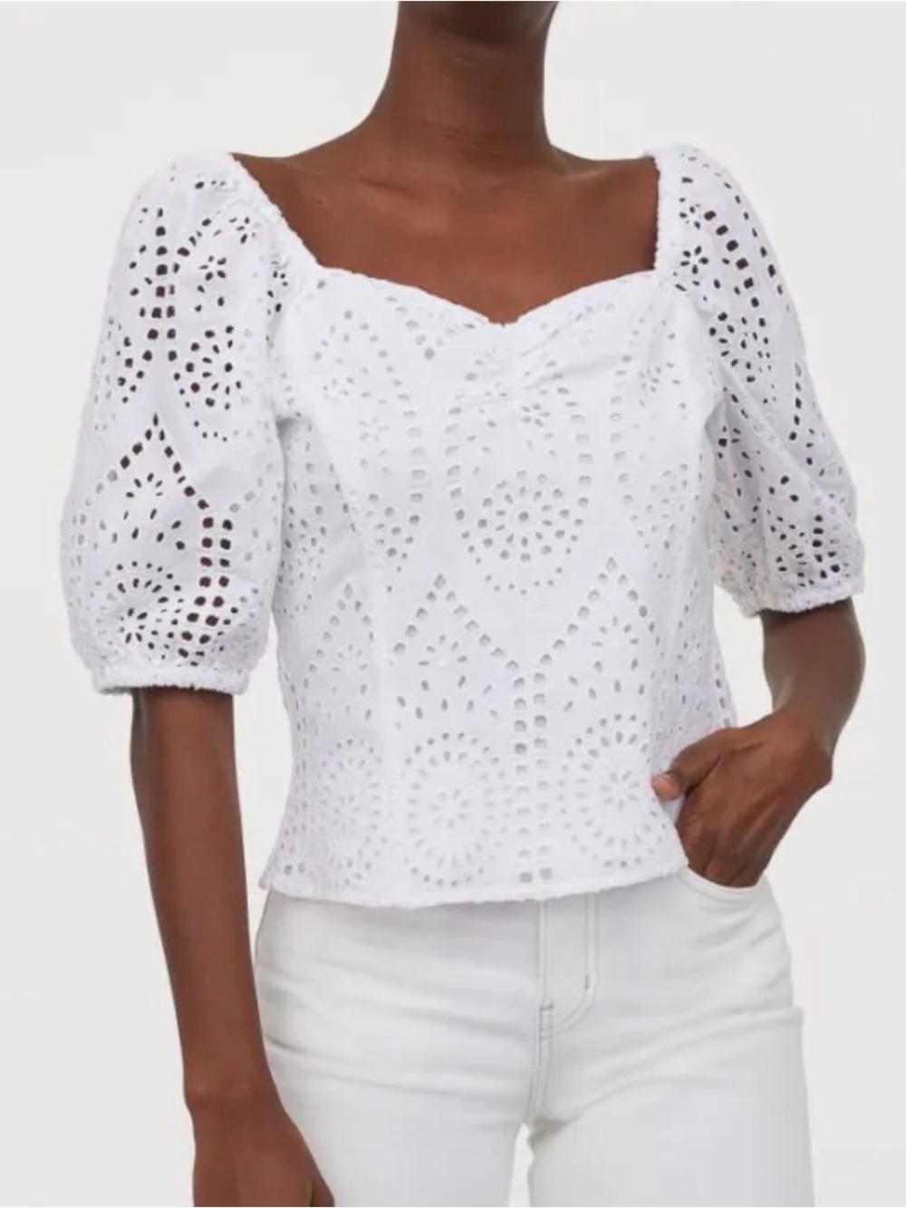 White Eyelet Puff-Sleeve Top